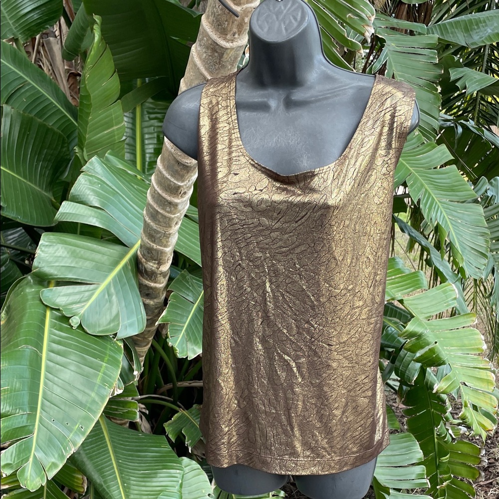 Chico’s metallic gold animal print tank top